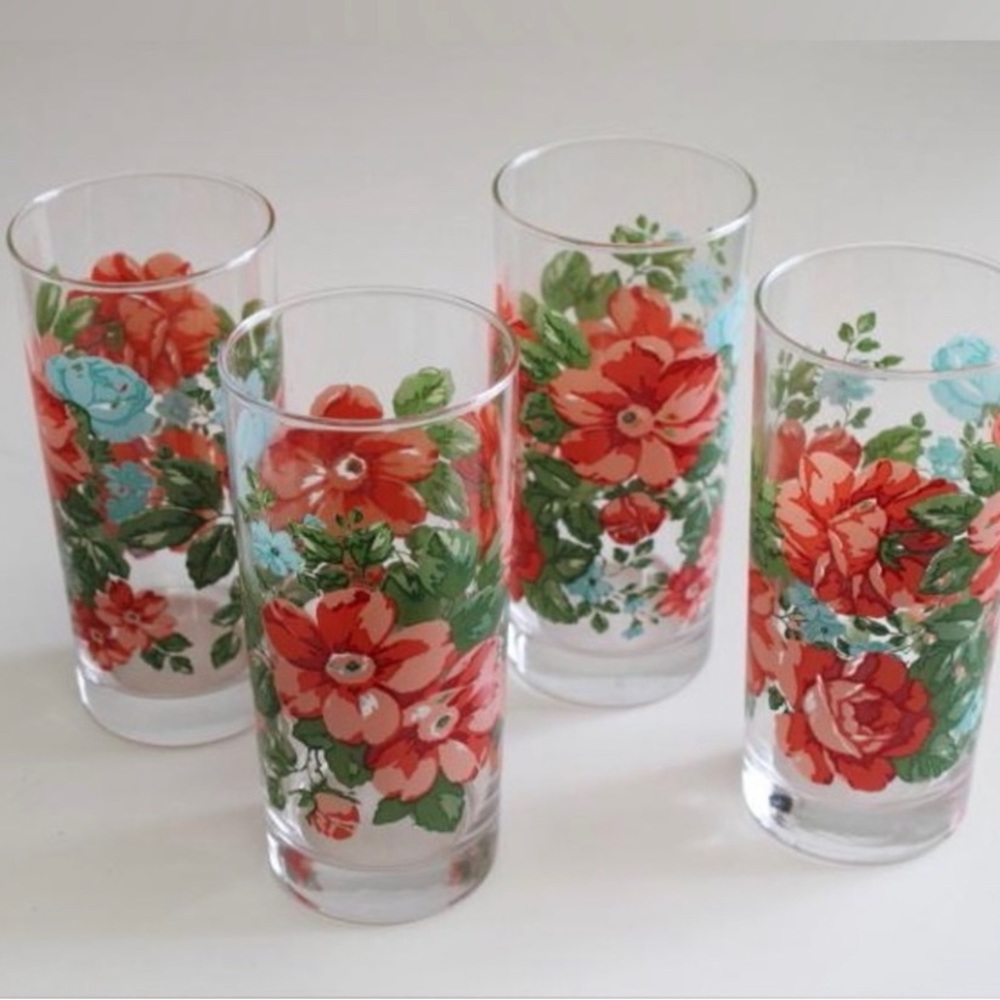 Rare 🌺🎁 EUC Pioneer Woman Vintage Floral Drinking Glasses Tumblers, Set of 4 - Picture 2 of 7